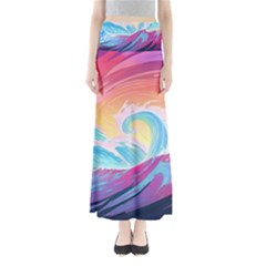 Ai Generated Waves Ocean Sea Tsunami Nautical Full Length Maxi Skirt by Ravend