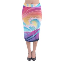 Ai Generated Waves Ocean Sea Tsunami Nautical Midi Pencil Skirt