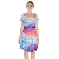 Ai Generated Waves Ocean Sea Tsunami Nautical Short Sleeve Bardot Dress by Ravend