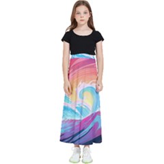 Ai Generated Waves Ocean Sea Tsunami Nautical Kids  Flared Maxi Skirt by Ravend