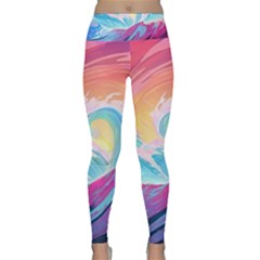 Ai Generated Waves Ocean Sea Tsunami Nautical Lightweight Velour Classic Yoga Leggings by Ravend