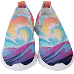 Ai Generated Waves Ocean Sea Tsunami Nautical Kids  Slip On Sneakers by Ravend