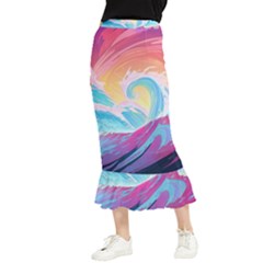 Ai Generated Waves Ocean Sea Tsunami Nautical Maxi Fishtail Chiffon Skirt by Ravend