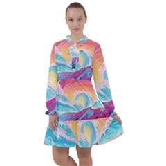 Ai Generated Waves Ocean Sea Tsunami Nautical All Frills Chiffon Dress by Ravend