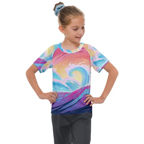 Ai Generated Waves Ocean Sea Tsunami Nautical Kids  Mesh Piece Tee by Ravend