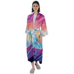 Ai Generated Waves Ocean Sea Tsunami Nautical Maxi Satin Kimono by Ravend