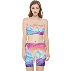 Ai Generated Waves Ocean Sea Tsunami Nautical Stretch Shorts And Tube Top Set by Ravend