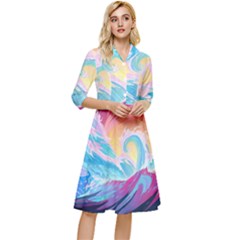 Ai Generated Waves Ocean Sea Tsunami Nautical Classy Knee Length Dress by Ravend