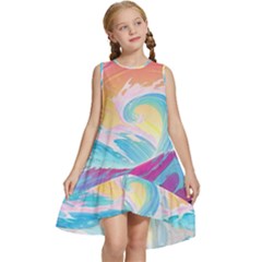 Ai Generated Waves Ocean Sea Tsunami Nautical Kids  Frill Swing Dress by Ravend