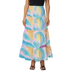 Ai Generated Waves Ocean Sea Tsunami Nautical Tiered Ruffle Maxi Skirt by Ravend