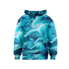 Ai Generated Waves Ocean Sea Tsunami Nautical Sea Kids  Pullover Hoodie by Ravend