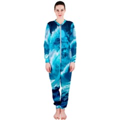 Ai Generated Waves Ocean Sea Tsunami Nautical Sea Onepiece Jumpsuit (ladies) by Ravend