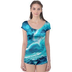 Ai Generated Waves Ocean Sea Tsunami Nautical Sea Boyleg Leotard  by Ravend