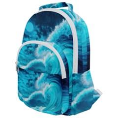 Ai Generated Waves Ocean Sea Tsunami Nautical Sea Rounded Multi Pocket Backpack by Ravend