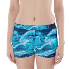 Ai Generated Waves Ocean Sea Tsunami Nautical Sea Boyleg Bikini Wrap Bottoms by Ravend