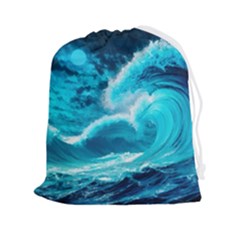 Ai Generated Waves Ocean Sea Tsunami Nautical Sea Drawstring Pouch (2xl) by Ravend