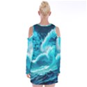 Ai Generated Waves Ocean Sea Tsunami Nautical Sea Velvet Long Sleeve Shoulder Cutout Dress View2