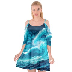 Ai Generated Waves Ocean Sea Tsunami Nautical Sea Cutout Spaghetti Strap Chiffon Dress by Ravend