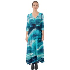 Ai Generated Waves Ocean Sea Tsunami Nautical Sea Button Up Boho Maxi Dress by Ravend