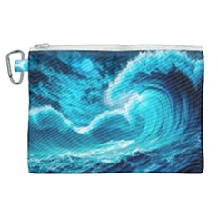 Ai Generated Waves Ocean Sea Tsunami Nautical Sea Canvas Cosmetic Bag (xl) by Ravend