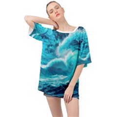 Ai Generated Waves Ocean Sea Tsunami Nautical Sea Oversized Chiffon Top by Ravend