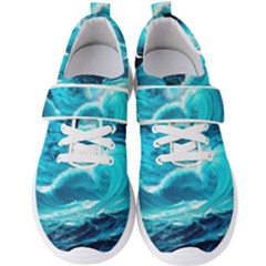 Ai Generated Waves Ocean Sea Tsunami Nautical Sea Men s Velcro Strap Shoes by Ravend