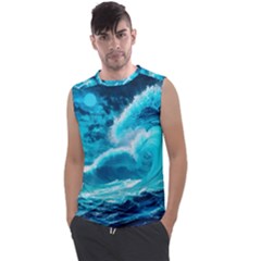 Ai Generated Waves Ocean Sea Tsunami Nautical Sea Men s Regular Tank Top by Ravend