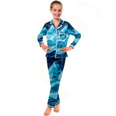 Ai Generated Waves Ocean Sea Tsunami Nautical Sea Kid s Satin Long Sleeve Pajamas Set by Ravend