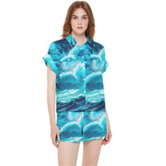 Ai Generated Waves Ocean Sea Tsunami Nautical Sea Chiffon Lounge Set by Ravend