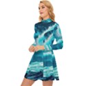 Ai Generated Waves Ocean Sea Tsunami Nautical Sea Long Sleeve Velour Longline Dress View2