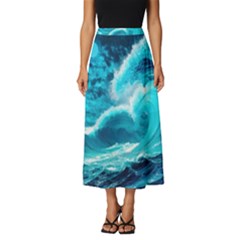 Ai Generated Waves Ocean Sea Tsunami Nautical Sea Classic Midi Chiffon Skirt by Ravend