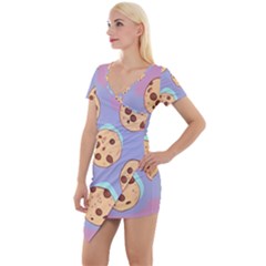 Cookies Chocolate Chips Chocolate Cookies Sweets Short Sleeve Asymmetric Mini Dress by Ravend