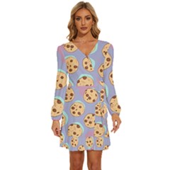 Cookies Chocolate Chips Chocolate Cookies Sweets Long Sleeve Waist Tie Ruffle Velvet Dress