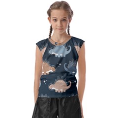 Dino Art Pattern Design Wallpaper Background Kids  Raglan Cap Sleeve Tee by Ravend