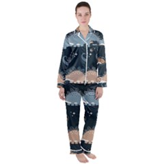 Dino Art Pattern Design Wallpaper Background Women s Long Sleeve Satin Pajamas Set	 by Ravend