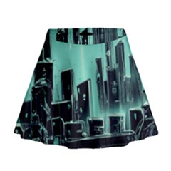 Buildings City Urban Destruction Background Mini Flare Skirt by Ravend