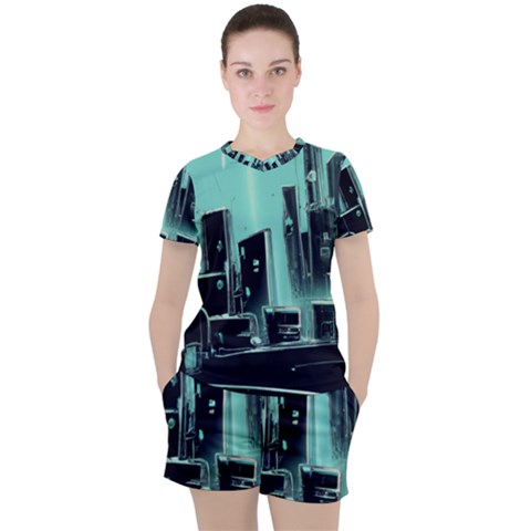 Buildings City Urban Destruction Background Women s Tee And Shorts Set by Ravend