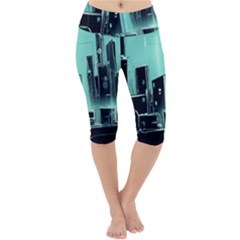 Buildings City Urban Destruction Background Lightweight Velour Cropped Yoga Leggings by Ravend