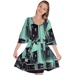 Buildings City Urban Destruction Background Velour Kimono Dress by Ravend