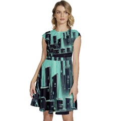 Buildings City Urban Destruction Background Cap Sleeve High Waist Dress by Ravend