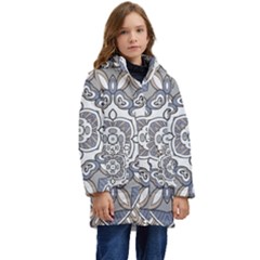 Flower Art Decorative Mandala Pattern Ornamental Kid s Hooded Longline Puffer Jacket by Ravend