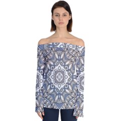 Flower Art Decorative Mandala Pattern Ornamental Off Shoulder Long Sleeve Top by Ravend