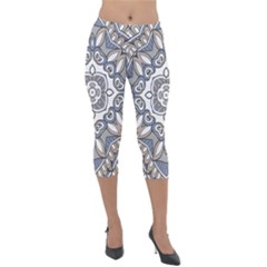 Flower Art Decorative Mandala Pattern Ornamental Lightweight Velour Capri Leggings  by Ravend