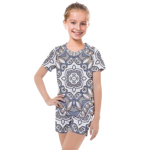 Flower Art Decorative Mandala Pattern Ornamental Kids  Mesh Tee And Shorts Set by Ravend