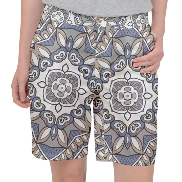 Flower Art Decorative Mandala Pattern Ornamental Pocket Shorts