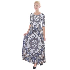 Flower Art Decorative Mandala Pattern Ornamental Half Sleeves Maxi Dress by Ravend