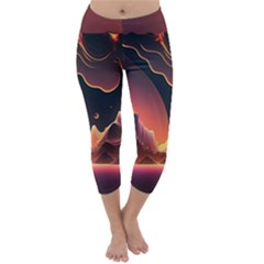 Fire Flame Burn Hot Heat Light Burning Orange Capri Winter Leggings  by Ravend