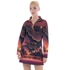 Fire Flame Burn Hot Heat Light Burning Orange Women s Long Sleeve Casual Dress by Ravend