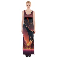 Fire Flame Burn Hot Heat Light Burning Orange Thigh Split Maxi Dress by Ravend