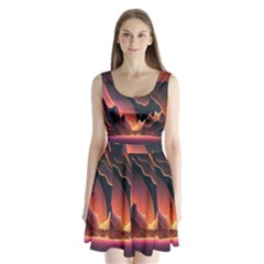 Fire Flame Burn Hot Heat Light Burning Orange Split Back Mini Dress  by Ravend